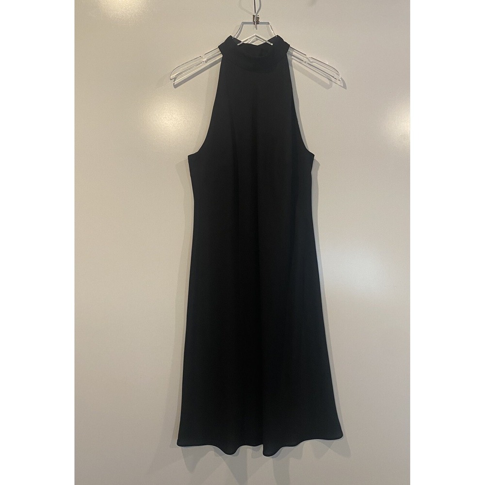 Jones Wear Dress Black Halter Neck Sheer Pleated Back Cocktail Dress Size 12